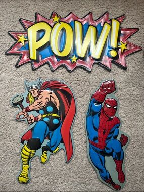 Bundle of 3 Marvel Superhero Wall Decals - Blue, Red & Yellow Comic Scene